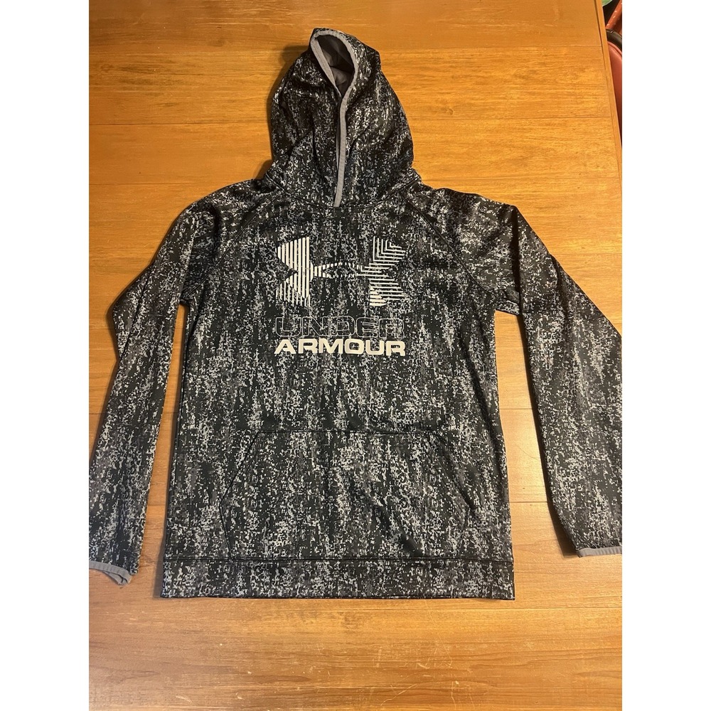 Under Armour Youth Hoodie Pullover Loose Cold Gear Gray Black Camouflage YXL